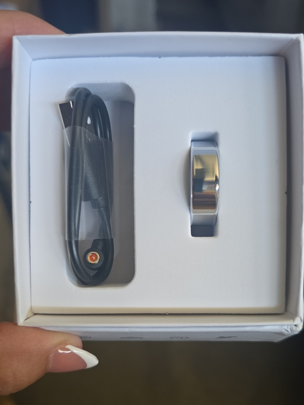Silver Smart Ring with USB Charging Cable